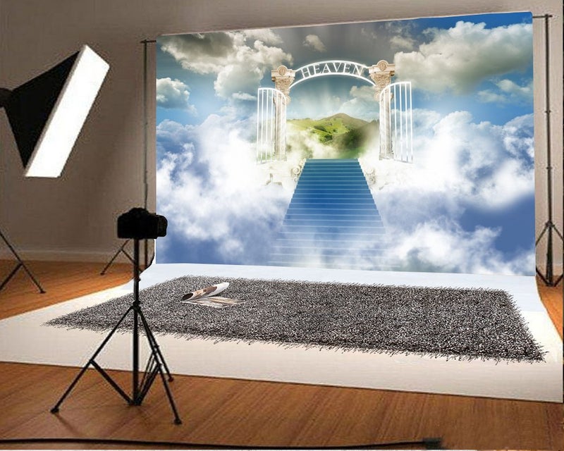 AOFOTO 10x7ft Stairway to Heaven Backdrop Paradise Gate Sky Clouds Stairs Photography Background Holy Light Heaven Sent Baby Shower Baptism Religion Church Christian Easter Party Banner Photo Props - Image 3